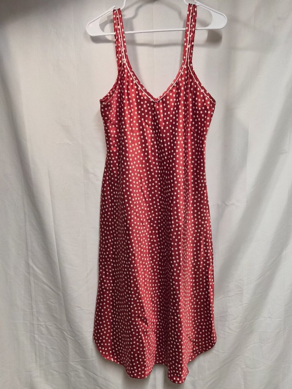 Cypress Red White Polkadot Satin Fit and Flare Midi Slip Dress - Size M